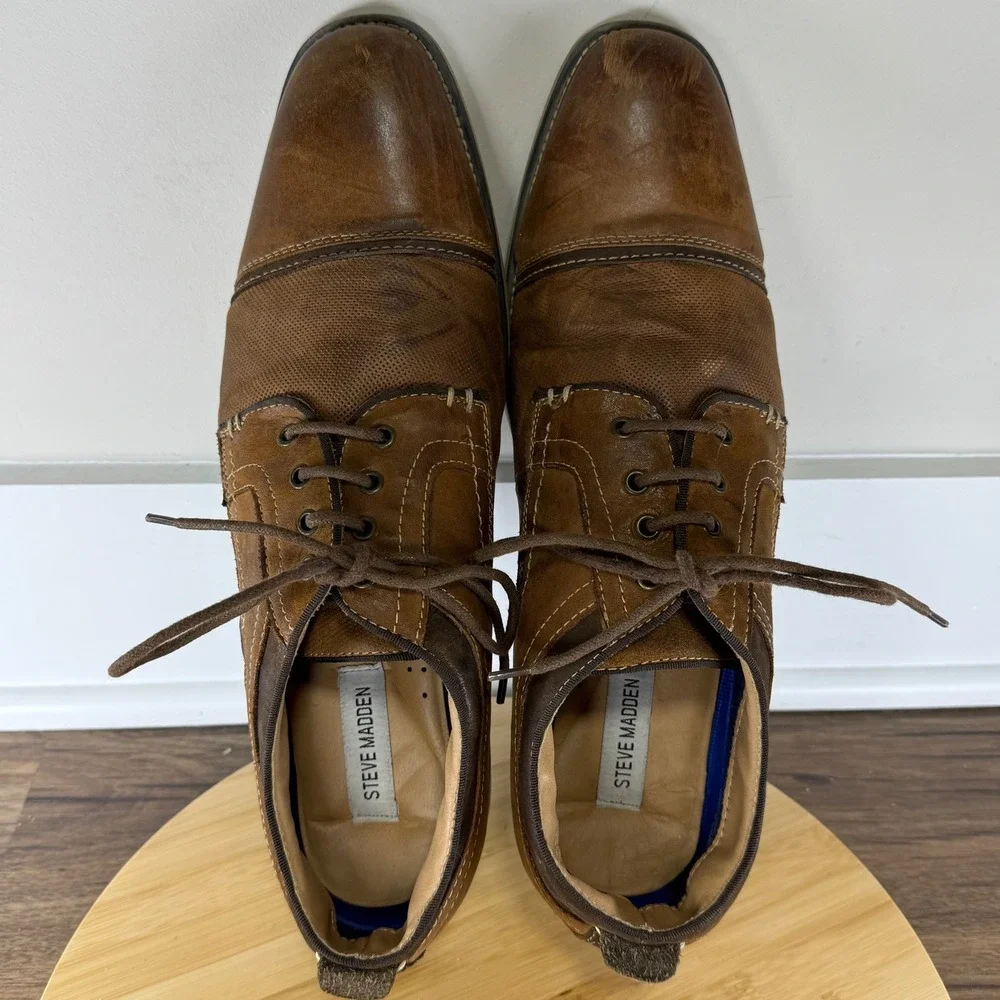 Good Steve Madden P-Kearny Oxford Men's 14 Brown Cap Toe Textured Leather